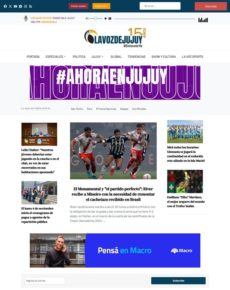 Screenshot of the La Voz De Jujuy website