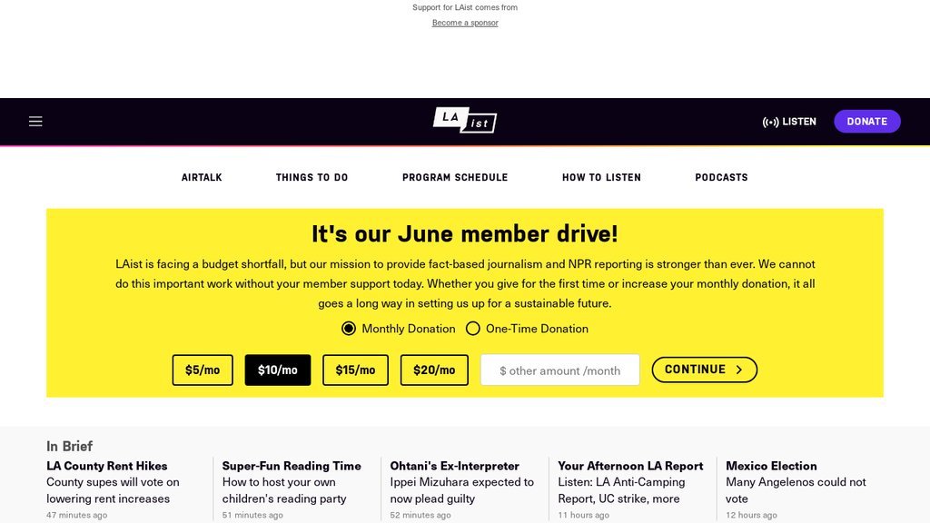 Screenshot of the LAist website