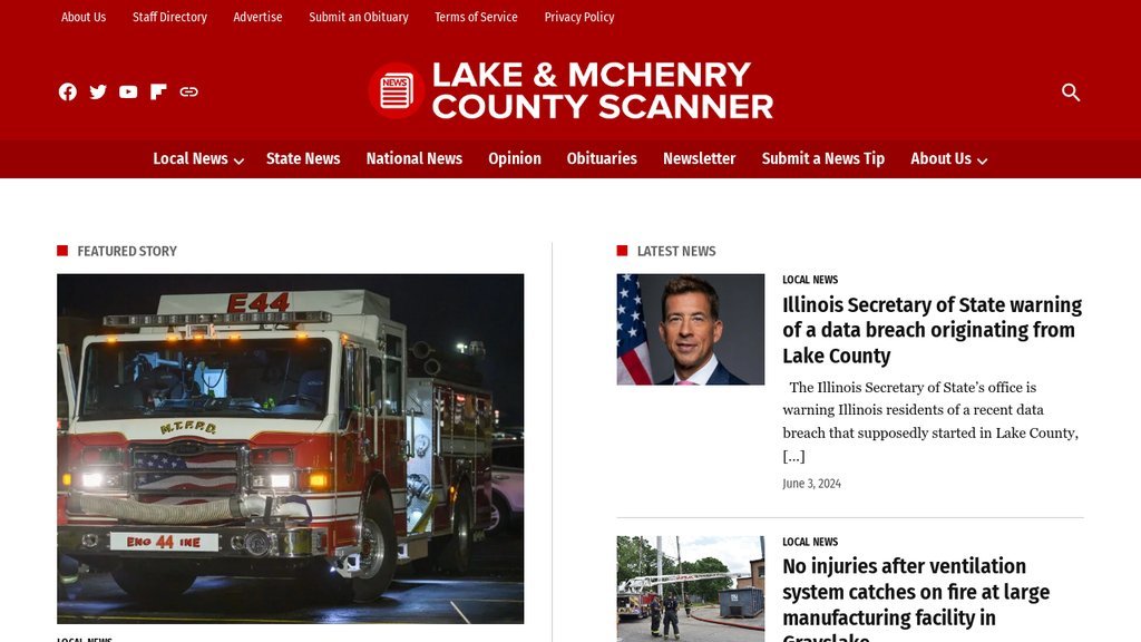 Screenshot of the Lake and McHenry County Scanner website