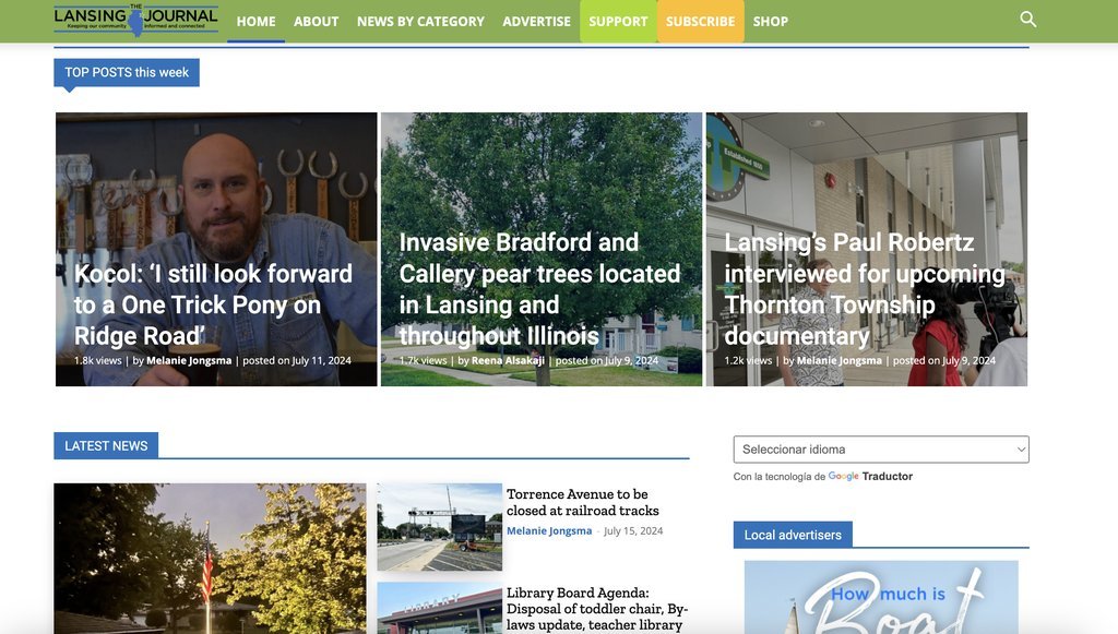 Screenshot of the Lansing Journal, The website