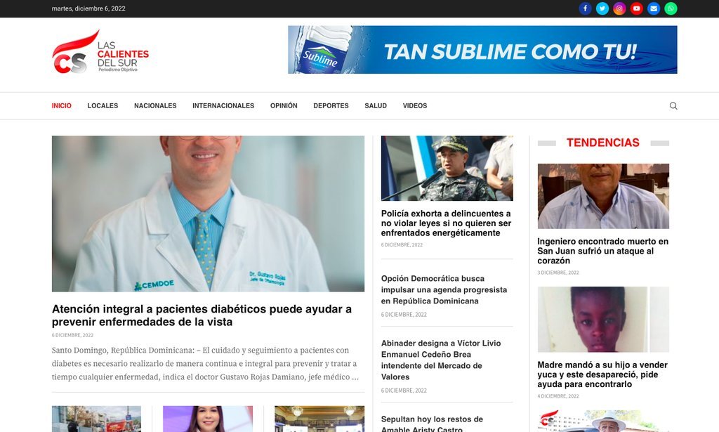 Screenshot of the Las Calientes Del Sur website