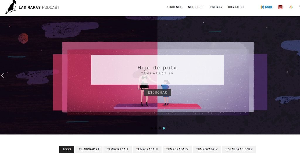 Screenshot of the Las Raras Podcast website