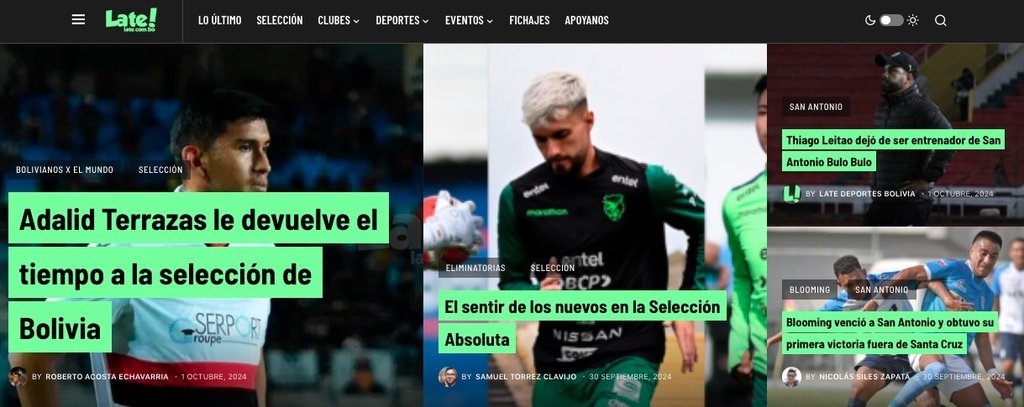 Screenshot of the Late website
