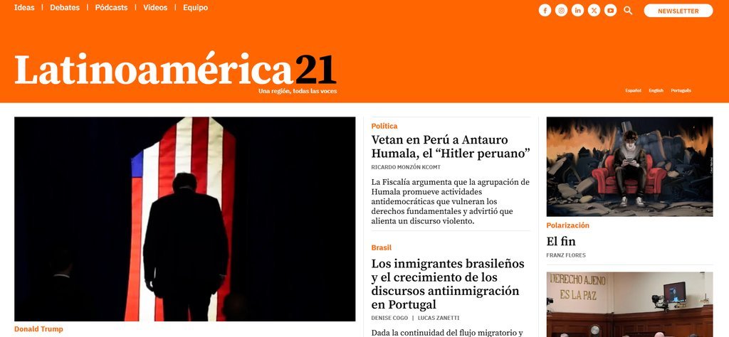Screenshot of the latinoamerica21 website
