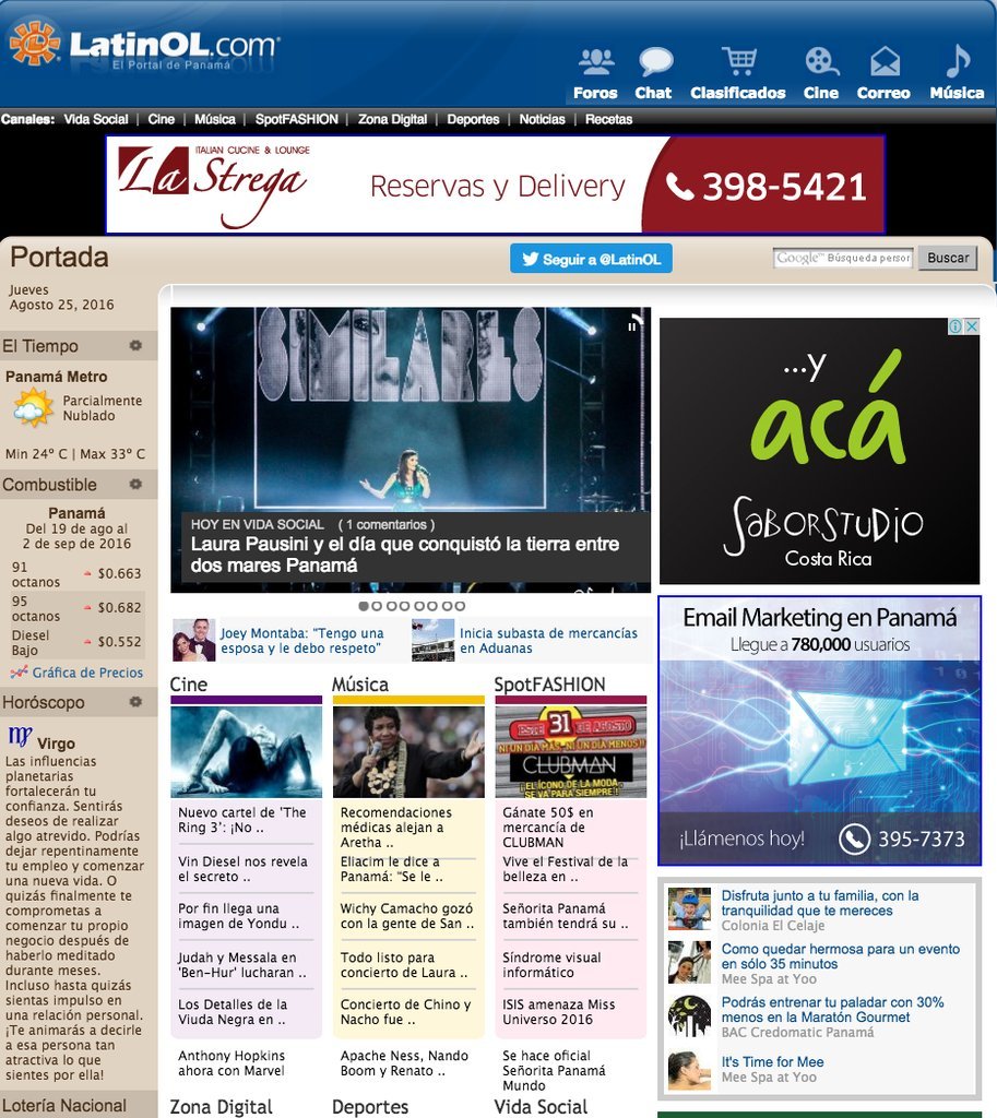 Screenshot of the Latinol website