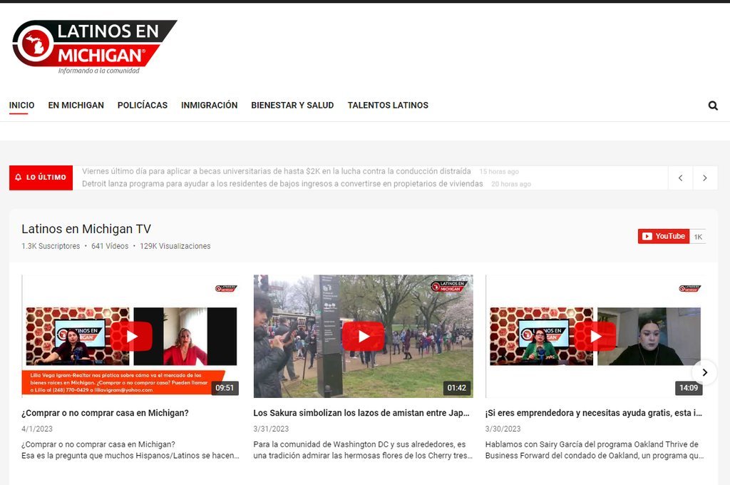 Screenshot of the Latinos En Michigan Tv website