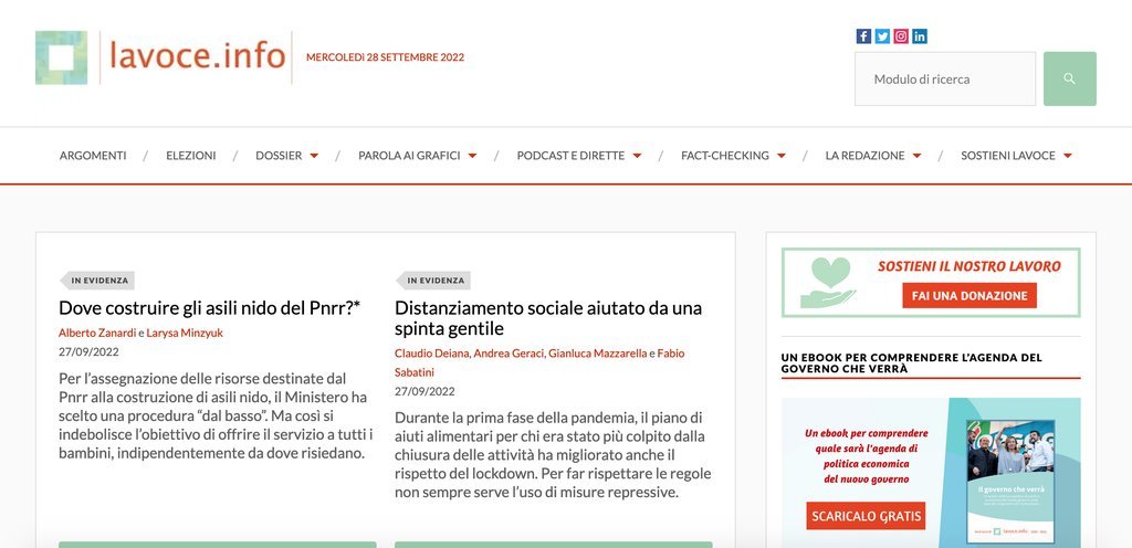 Screenshot of the Lavoce.info website