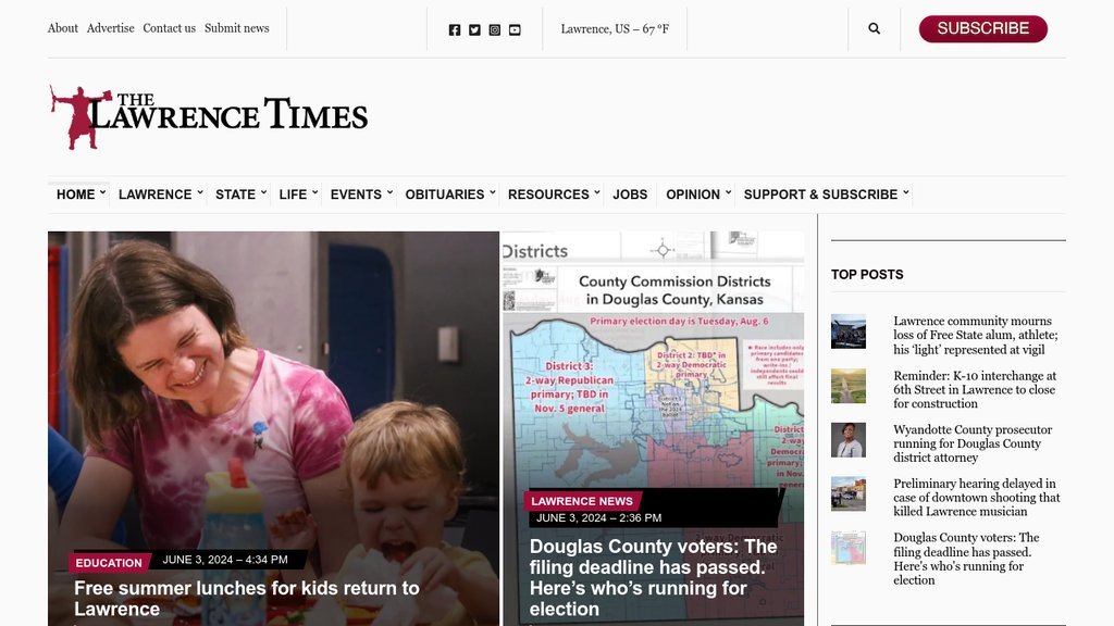 Screenshot of the Lawrence Times, The website