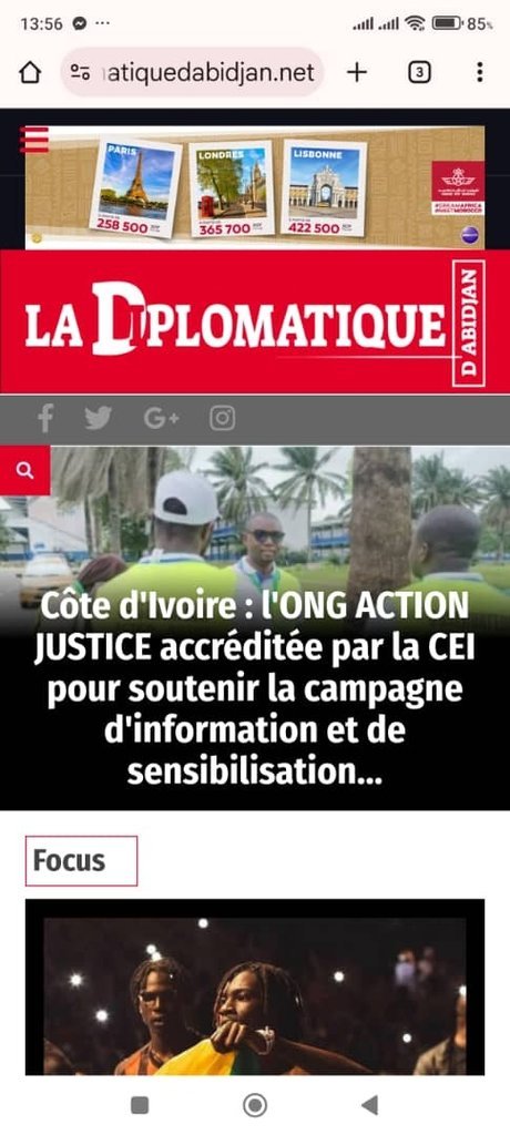 Screenshot of the LDA (La Diplomatique d'Abidjan) website