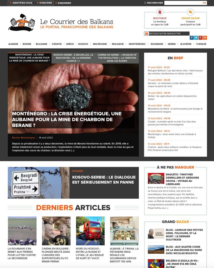 Screenshot of the Le Courrier des Balkans website