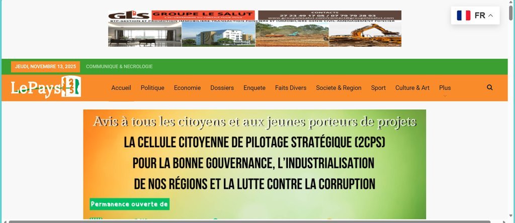 Screenshot of the Le Pays 225 website