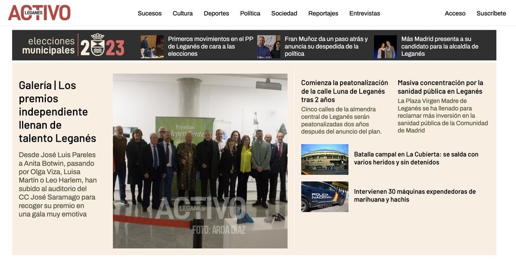 Screenshot of the Leganés Activo website