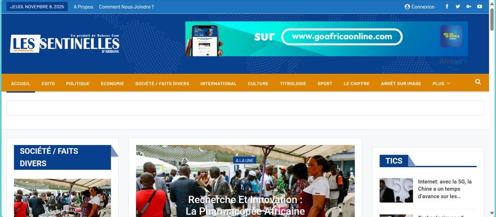 Screenshot of the Les Sentinelles d'Abidjan website
