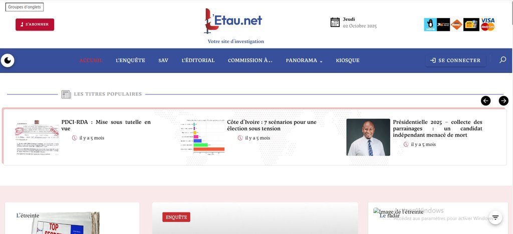 Screenshot of the L'Etau website