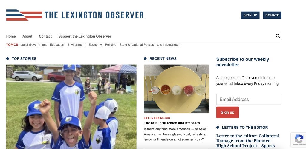 Screenshot of the Lexington Observer website