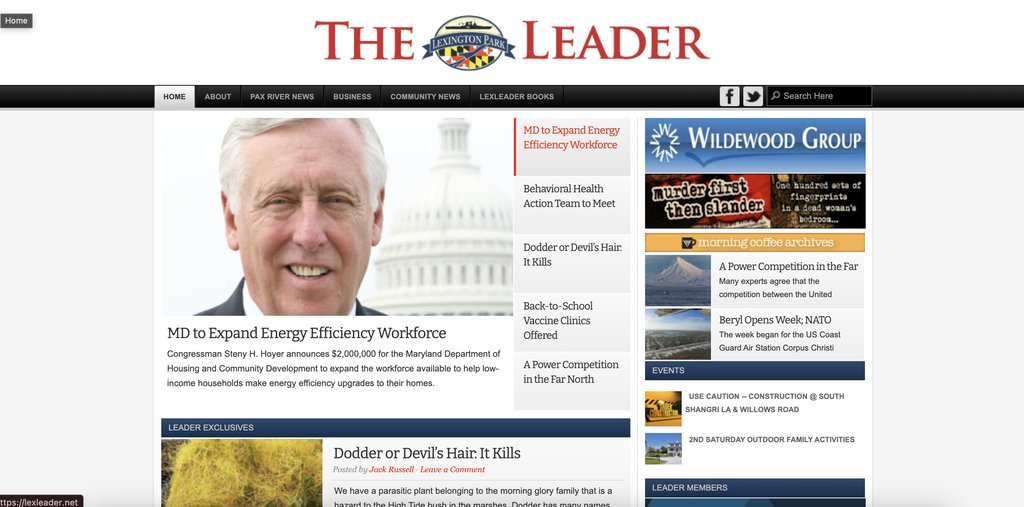 Screenshot of the Lexington Park Leader website
