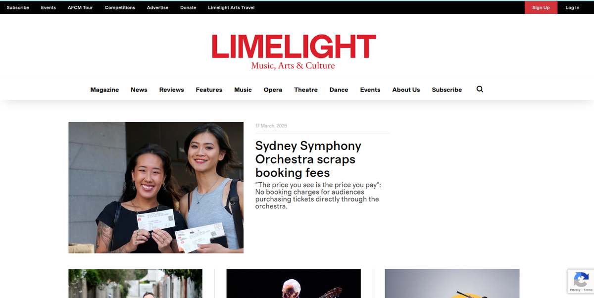 Screenshot of the Limelight Arts Media Pty Ltd website
