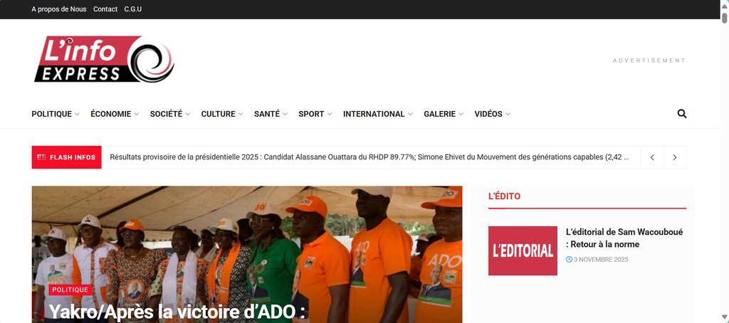 Screenshot of the linfo express website