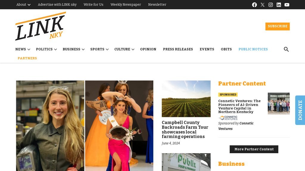 Screenshot of the LINK nky website