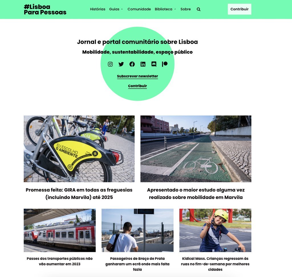 Screenshot of the Lisboa Para Pessoas website