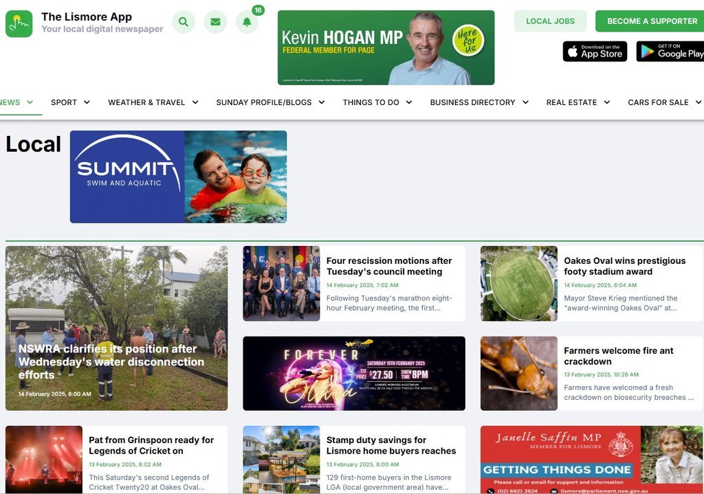Screenshot of the Lismore App website