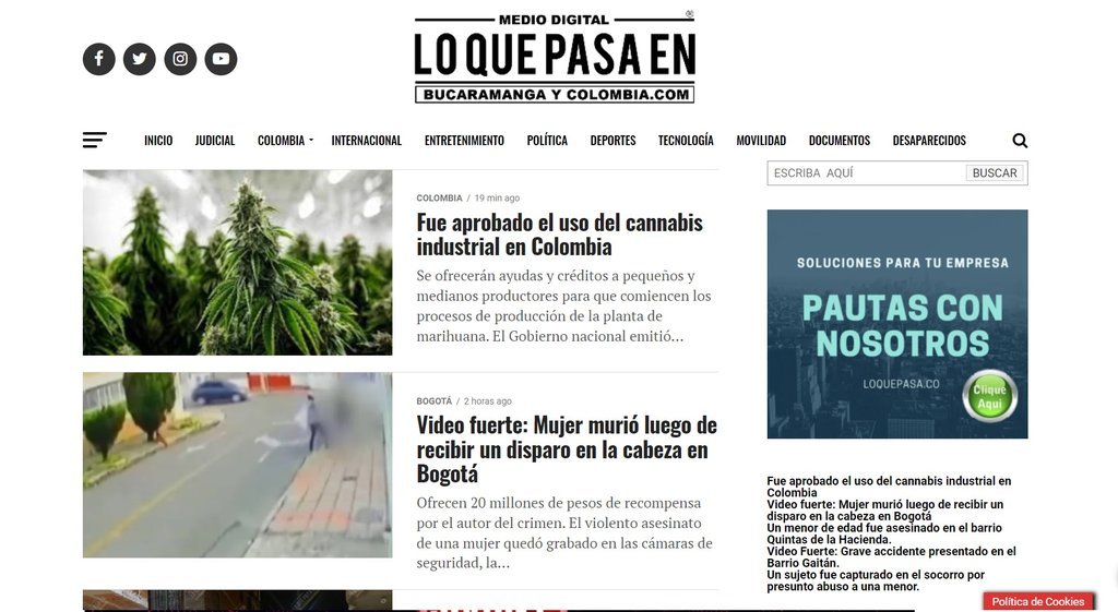 Screenshot of the Lo Que Pasa En Bucaramanga website