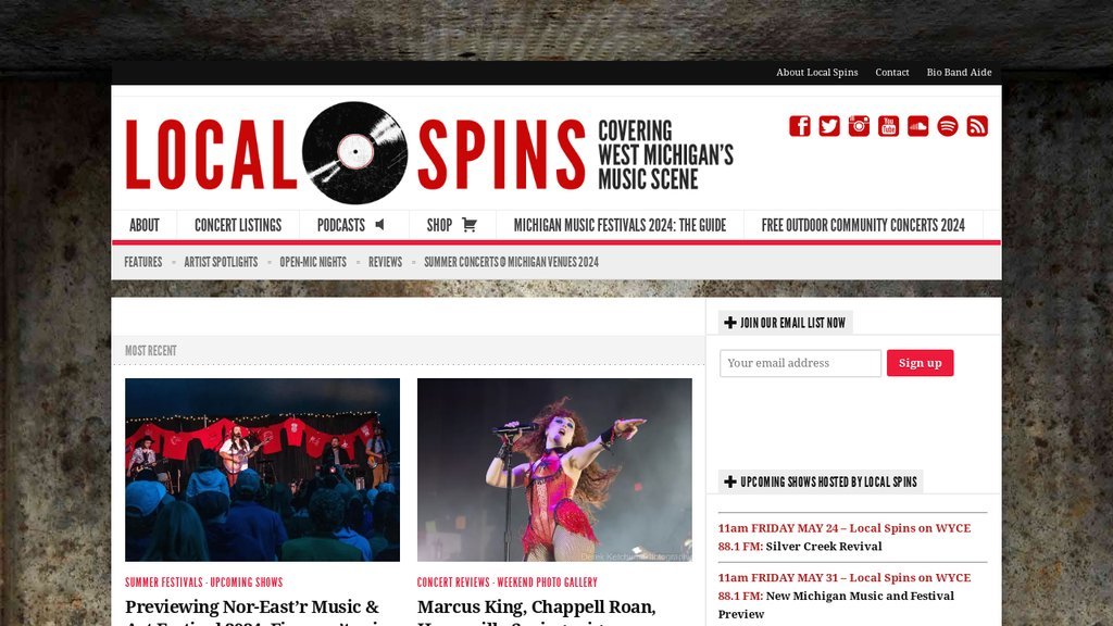 Screenshot of the Local Spins website