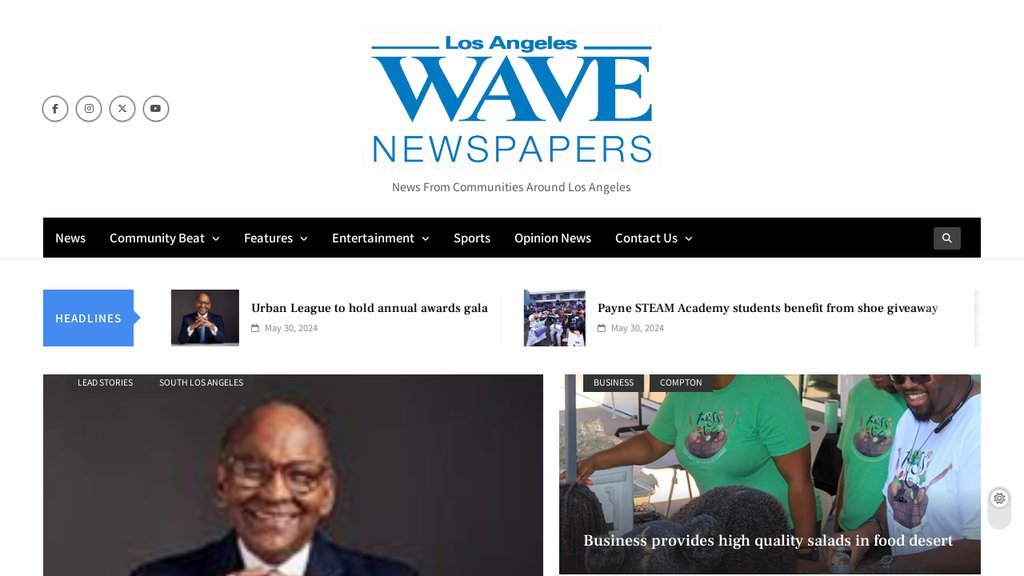 Screenshot of the Los Angeles Wave Newspapers website