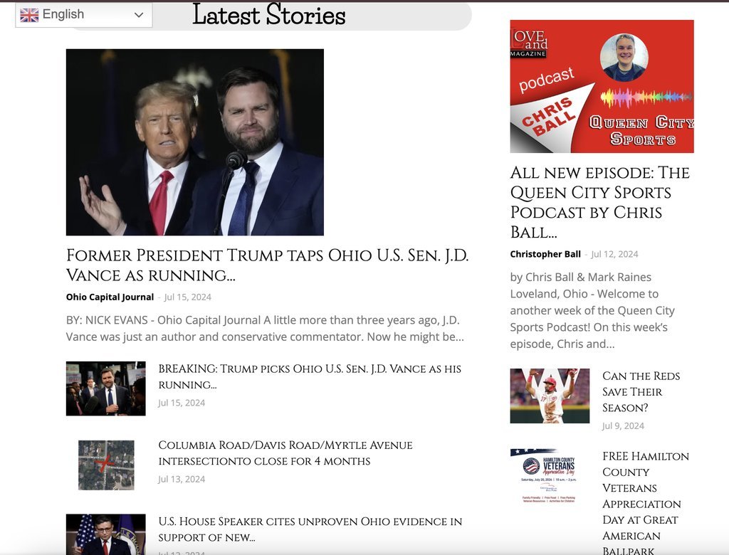 Screenshot of the Loveland Magazine website