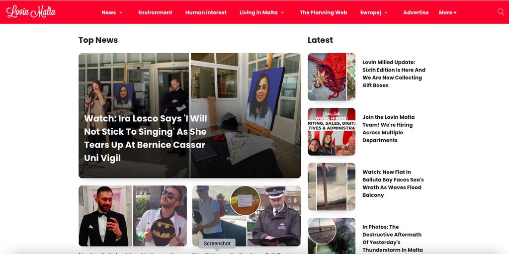 Screenshot of the Lovin Malta website