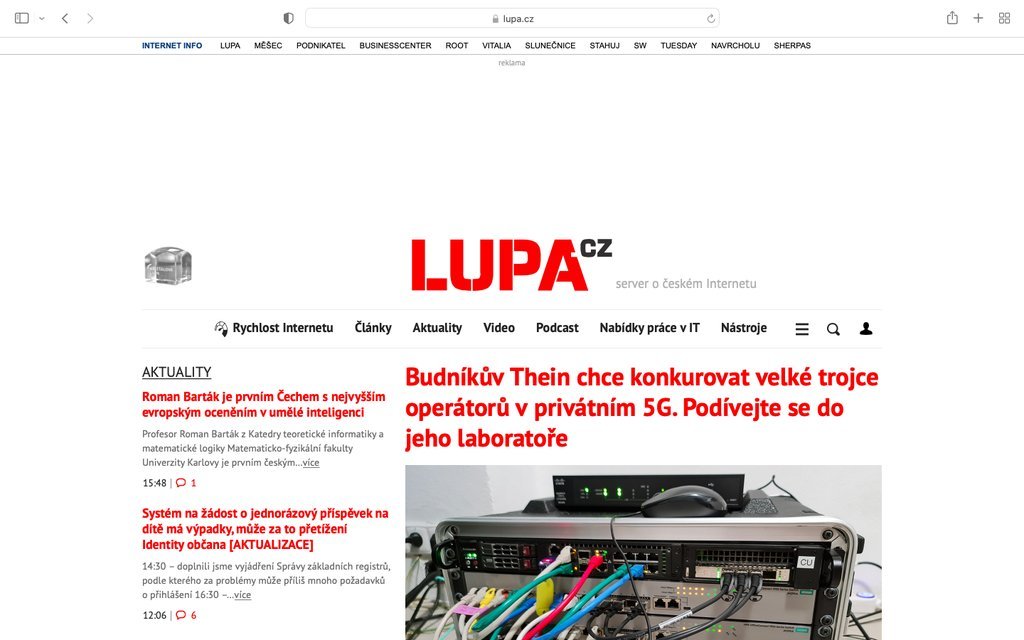 Screenshot of the Lupa.cz website