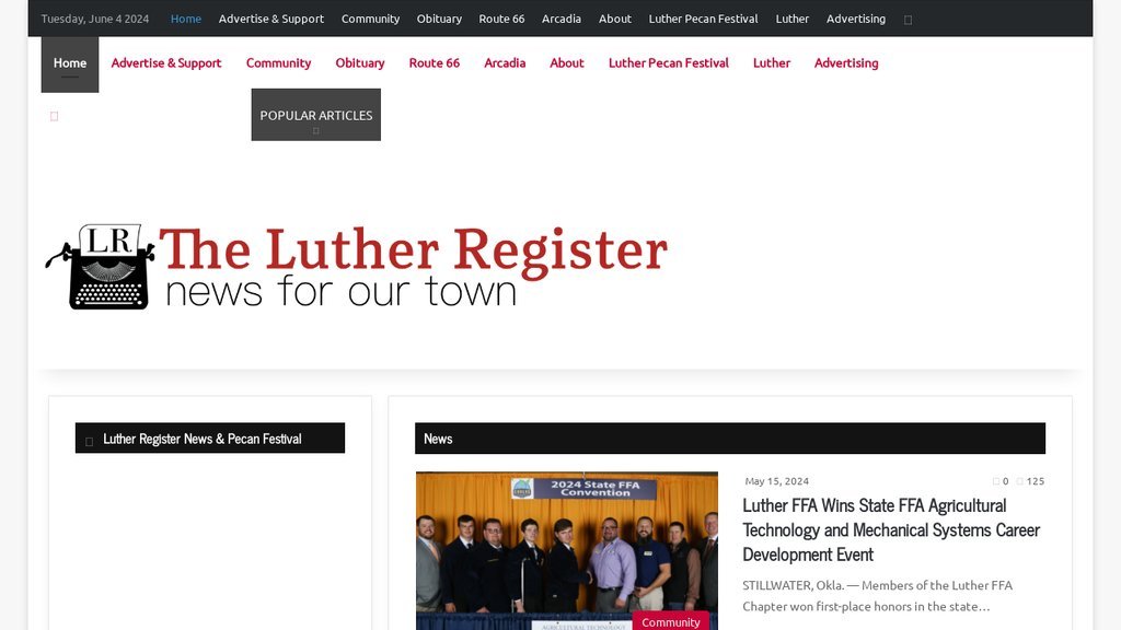 Screenshot of the Luther Register News website