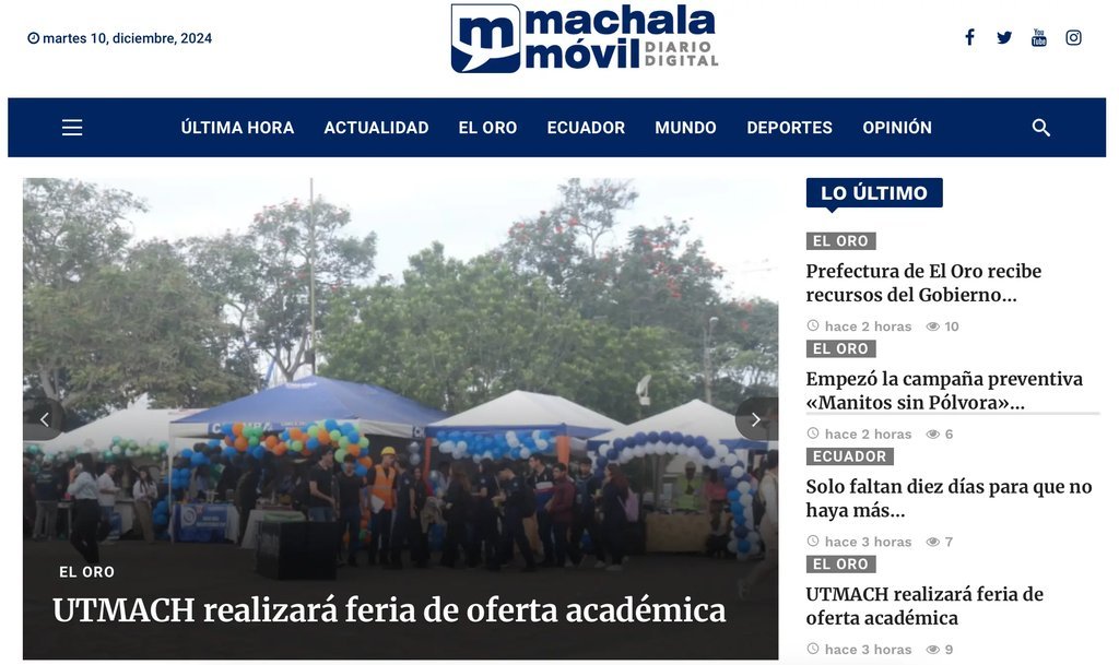 Screenshot of the Machala Movil website