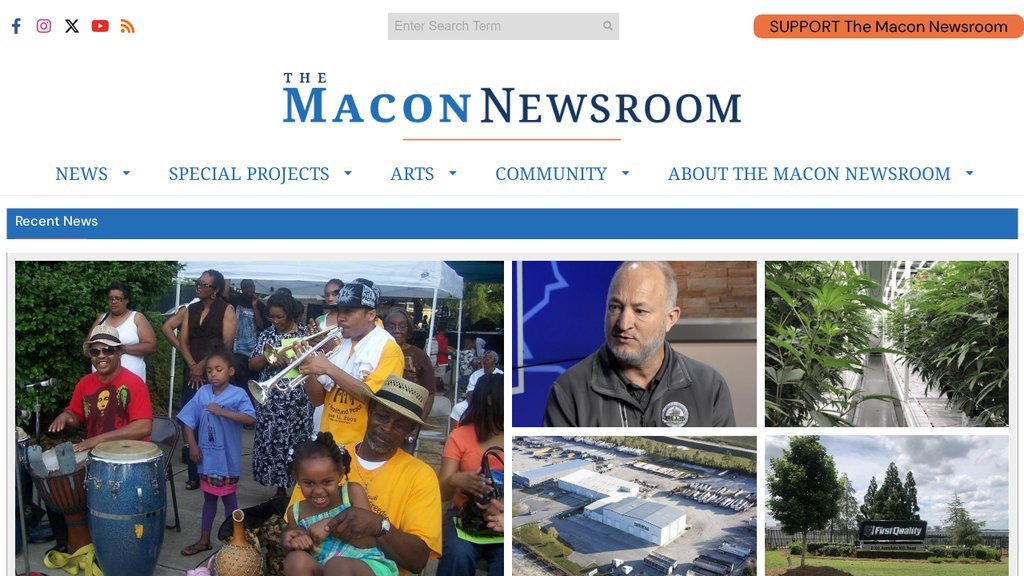 Screenshot of the Macon Newsroom, The website