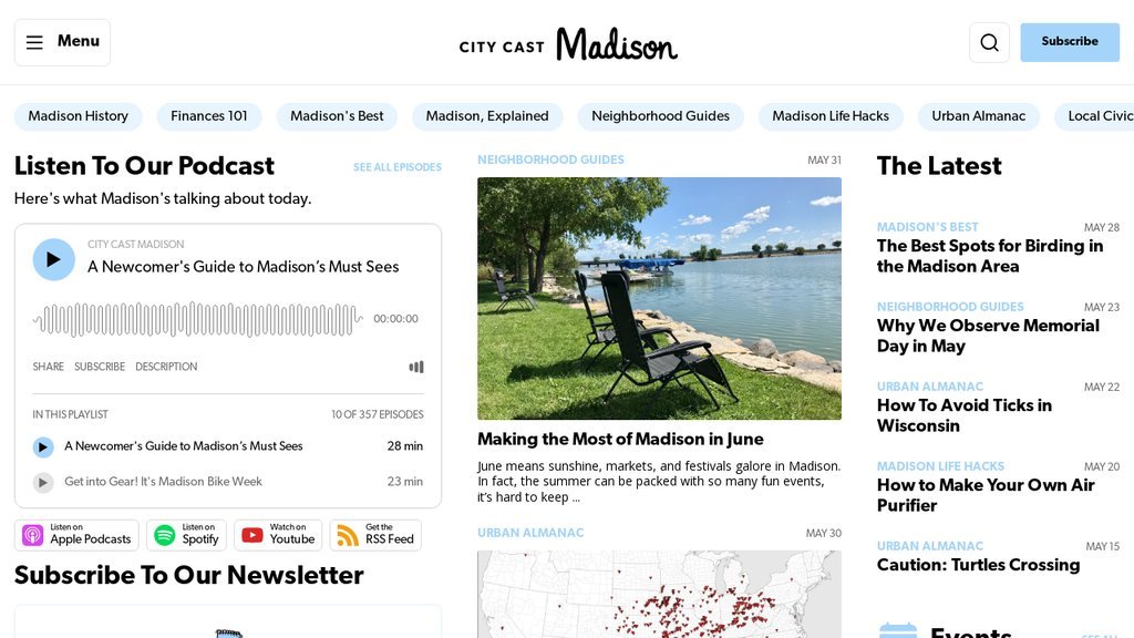 Screenshot of the Madison Minutes website