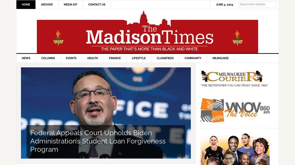 Screenshot of the Madison Times website