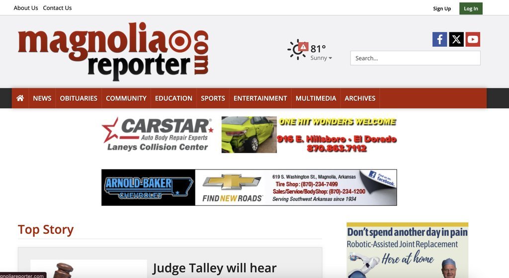 Screenshot of the magnoliareporter.com website