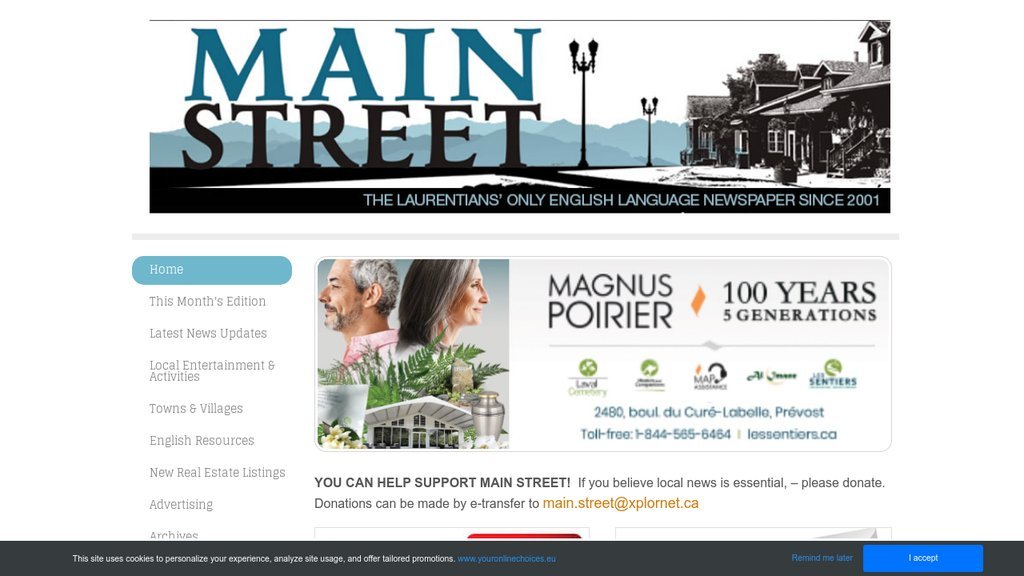 Screenshot of the Main Street website