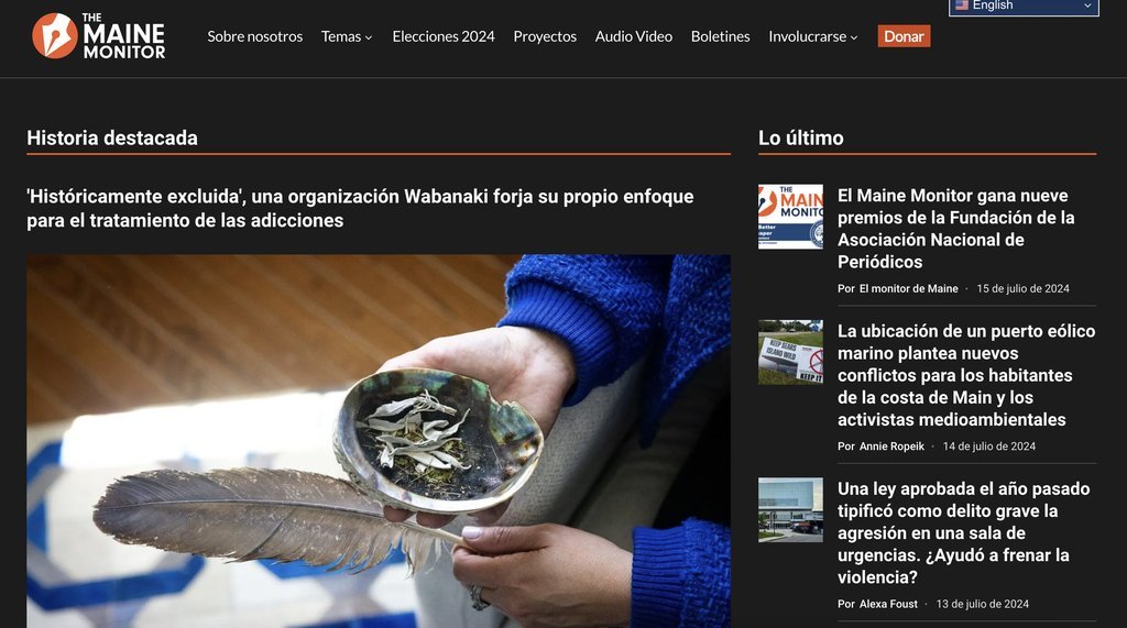 Screenshot of the Maine Monitor, The website