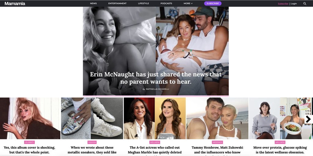 Screenshot of the Mamamia website