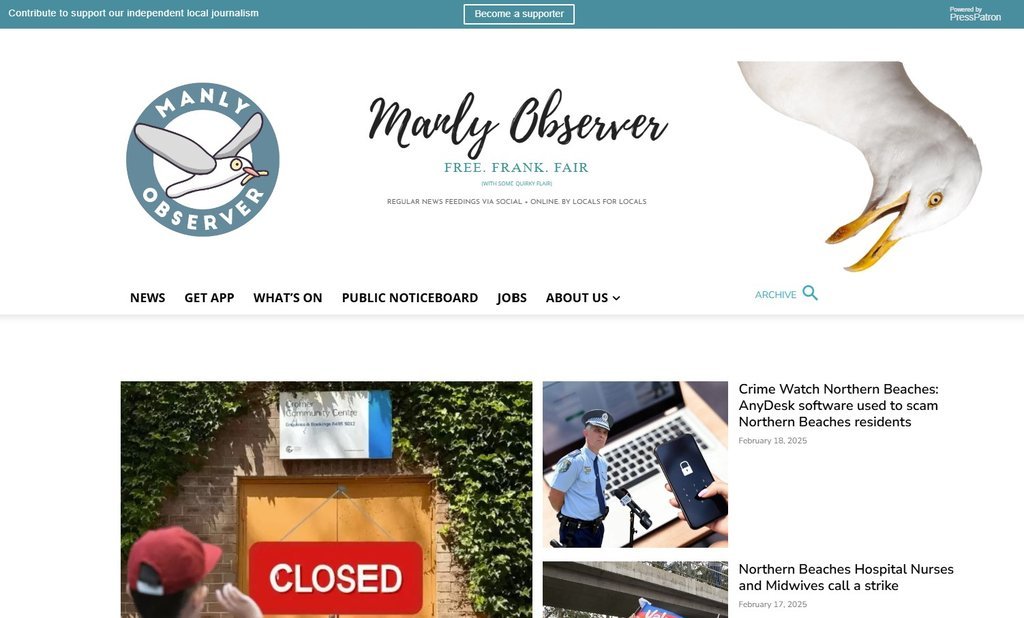 Screenshot of the Manly Observer website