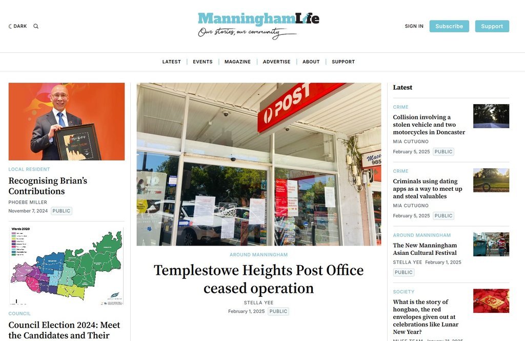Screenshot of the Manningham Life website