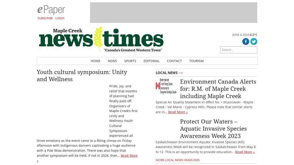 Screenshot of the Maple Creek News website