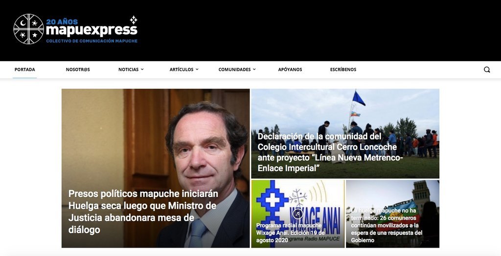 Screenshot of the Mapuexpress, Colectivo De Comunicacion Mapuche website