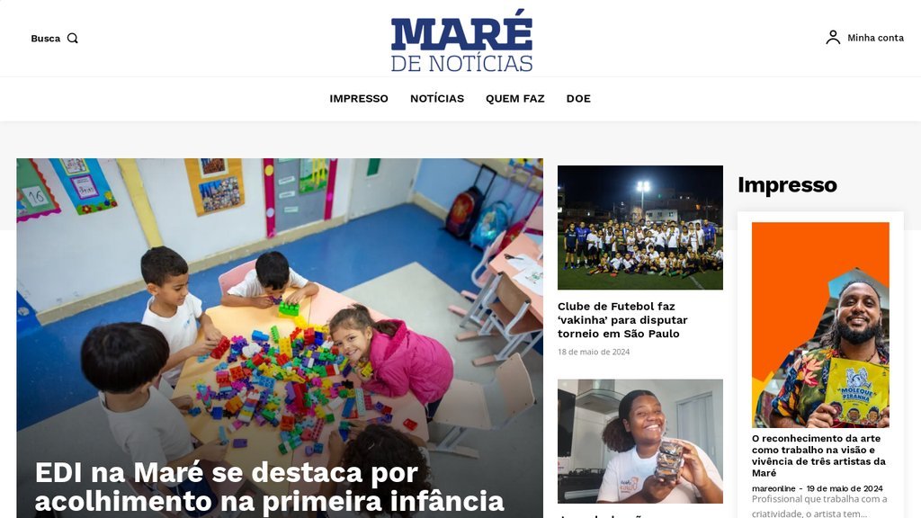 Screenshot of the Maré de Notícias website