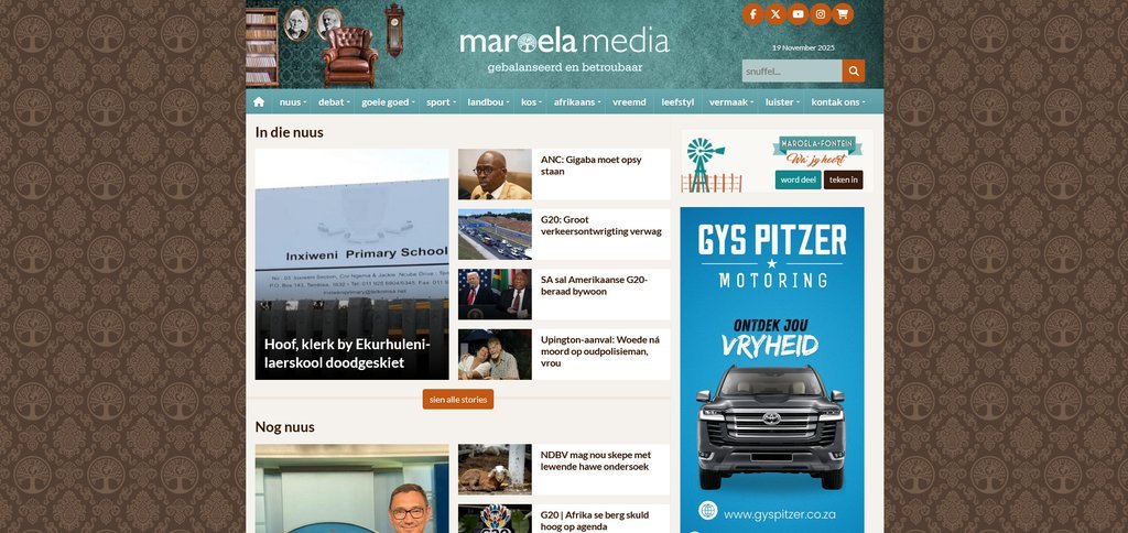 Screenshot of the Maroela Media website