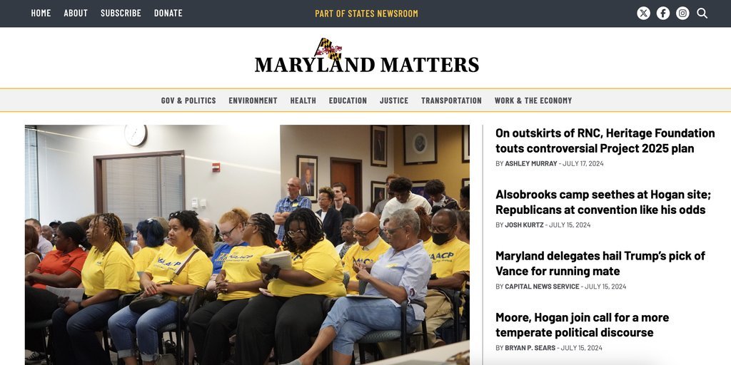 Screenshot of the Maryland Matters website