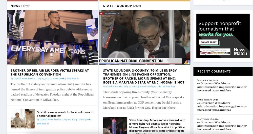 Screenshot of the Maryland Reporter website
