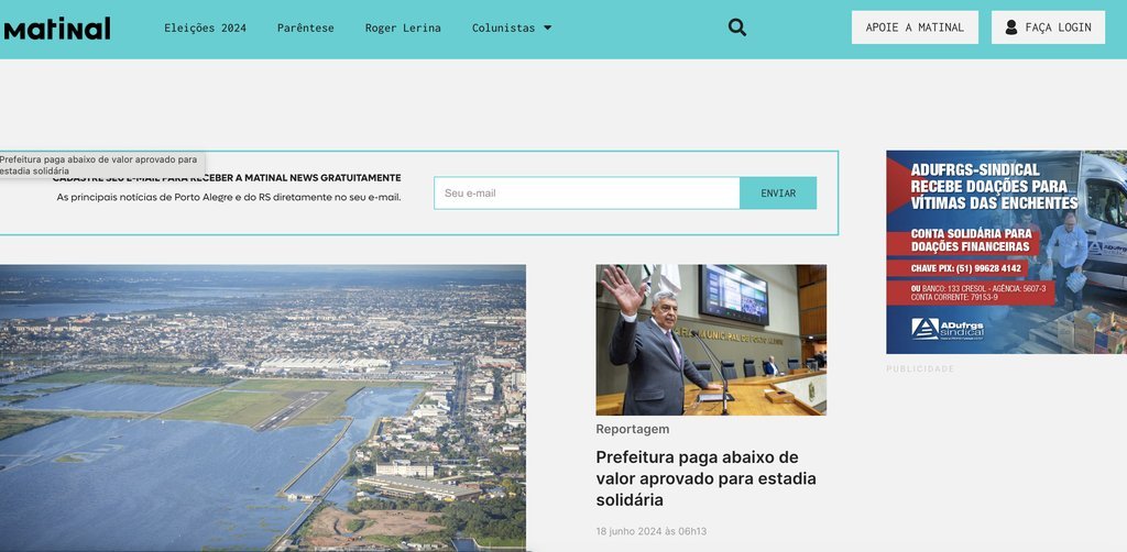 Screenshot of the Matinal Jornalismo website