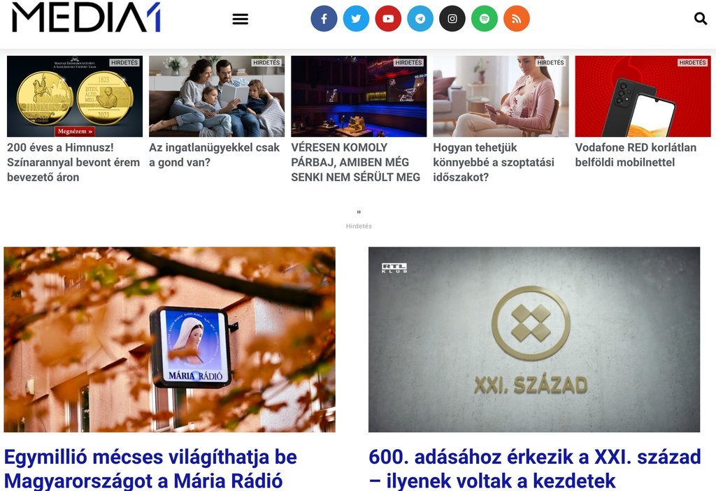 Screenshot of the Média1 website